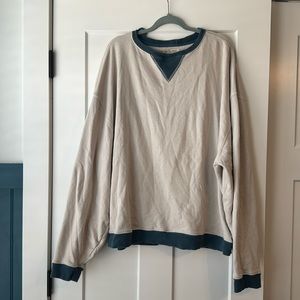 Cream and Blue Free People Long Sleeve Pullover Sweatshirt, Size L